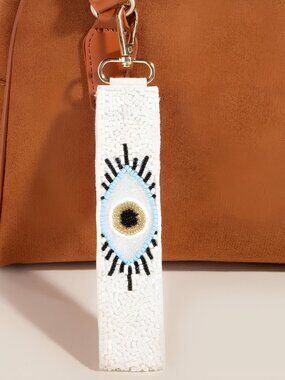 NEW NWT Evil Eye Seed Beaded Lanyard Keychain Bag Charm